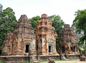One of Angkor Wat temple in nature with big tree with scaffolding